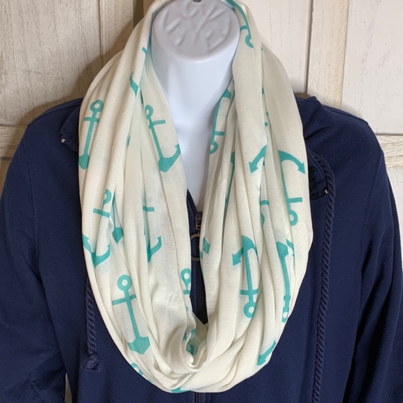 Anchor Infinity Scarf White Aqua Green - Picture 7 of 7